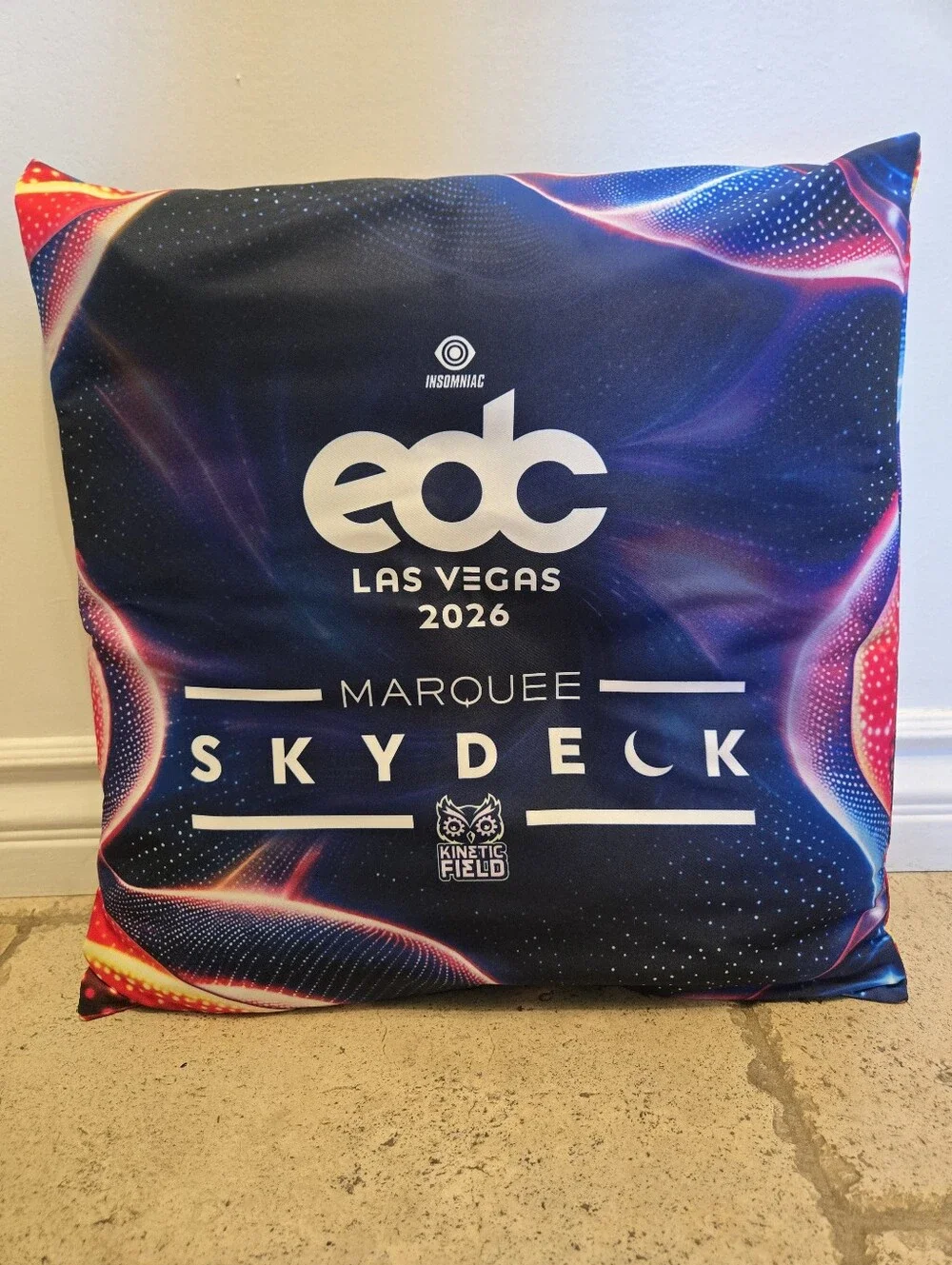 EDC Las Vegas 2026 Pillowcase and Pillow - Navy with Pink, Purple, Blue Accents